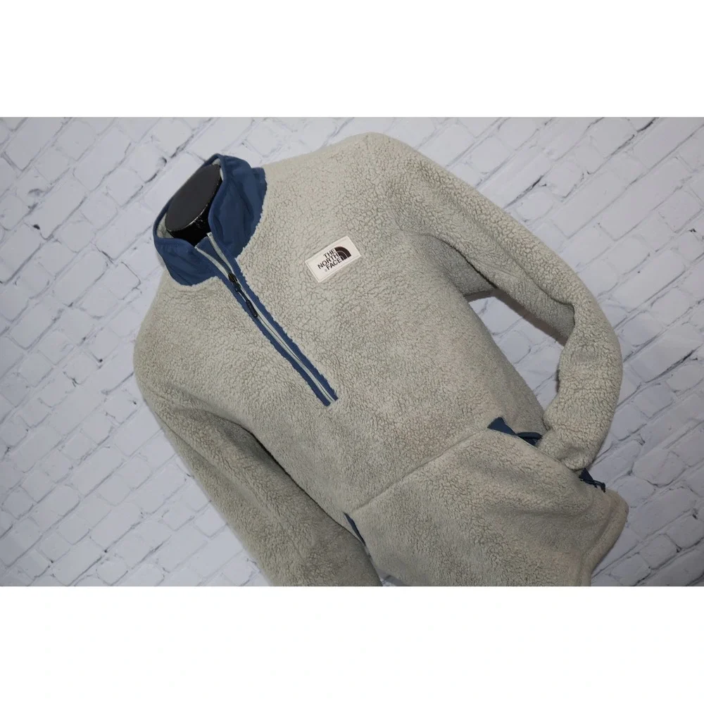 The North Face Fleece Pullover Mens XL Gray Blue 1/4 Zip Sherpa Jacket W Pockets